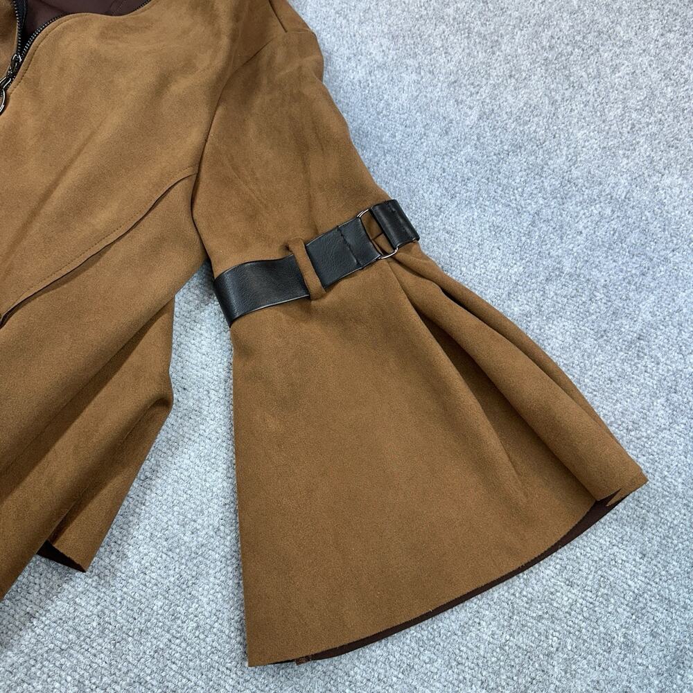 Joseph Ribkoff Swing Jacket Womens 6 Brown Vegan Suede Zip Bell Sleeve Designer - Picture 7 of 9